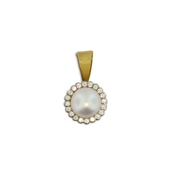 Smykke med perle & zirkonia i gult gull - 79014