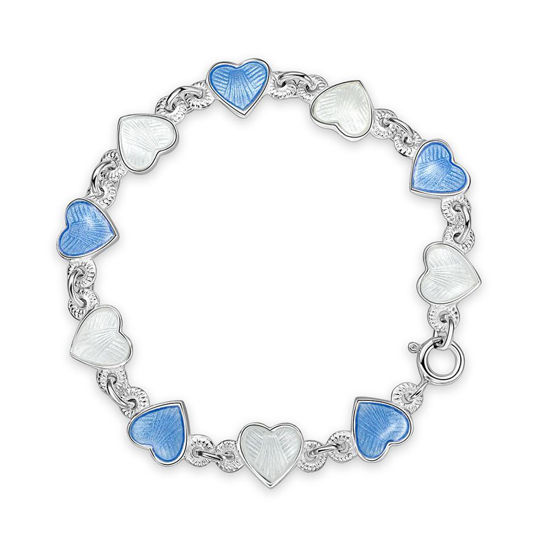 Armbånd i sølv - Lys blå hvite hjerter 
