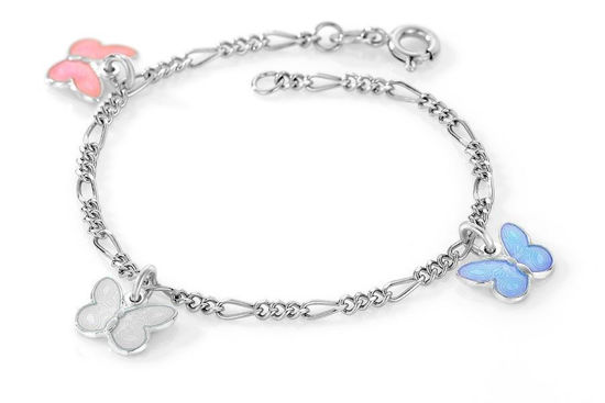 Charms-armbånd i sølv - Rosa, hvit, lys blå sommerfugler 