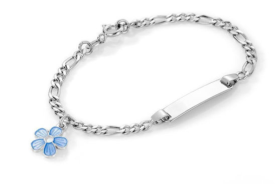 ID-armbånd i sølv - Blå blomst 