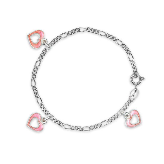 Charms-armbånd i sølv - Rosa hjerter 
