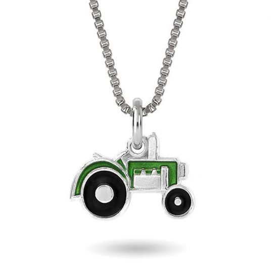 Smykke Grønn traktor i sølv 