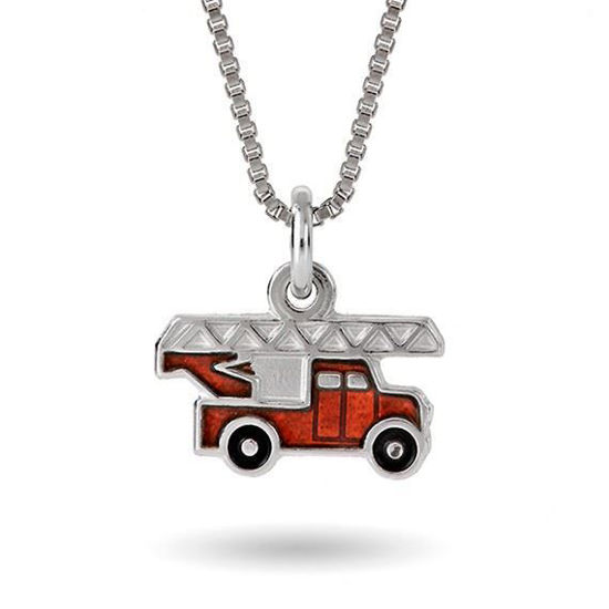 Smykke Rød brannbil i sølv 