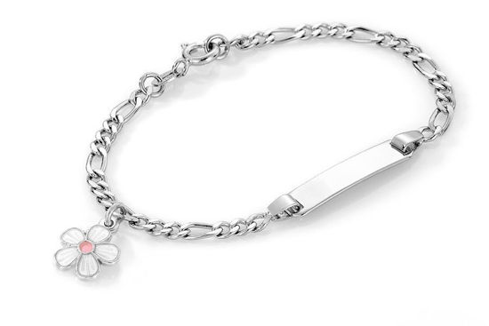 ID-armbånd i sølv - Hvit blomst