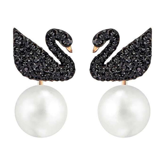 Swarovski Iconic Swan Pierced Earring Jackets, Black, Rose-gold tone plated øredobber - 5193949
