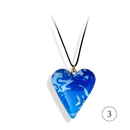 Hjertesmykke blå, 25x23 mm, med snor -28020730