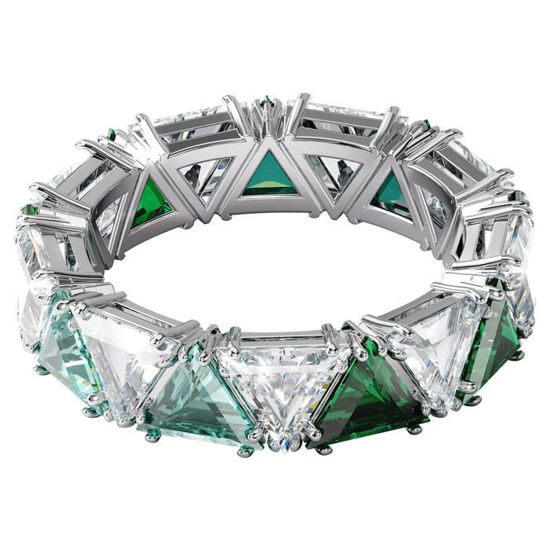 Swarovski ring Millenia cocktail ring Triangle cut crystals, Green, Rhodium plated - 5600760