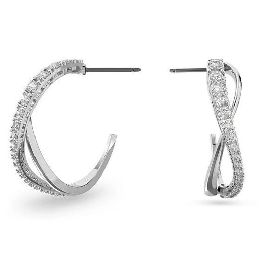 Swarovski øredobber Twist hoop earrings White, Rhodium plated - 5563908