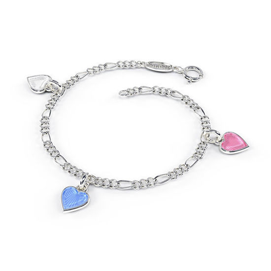 Charms-armbånd i sølv - Rosa-lyseblå-hvite hjerter - 22504