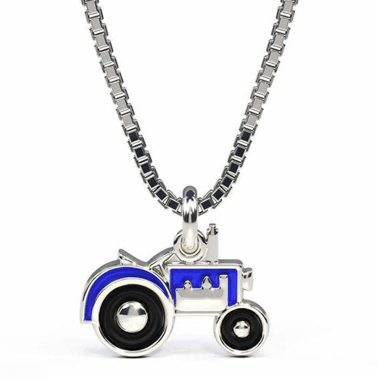 Smykke Halskjede i sølv - Blå traktor - 44702