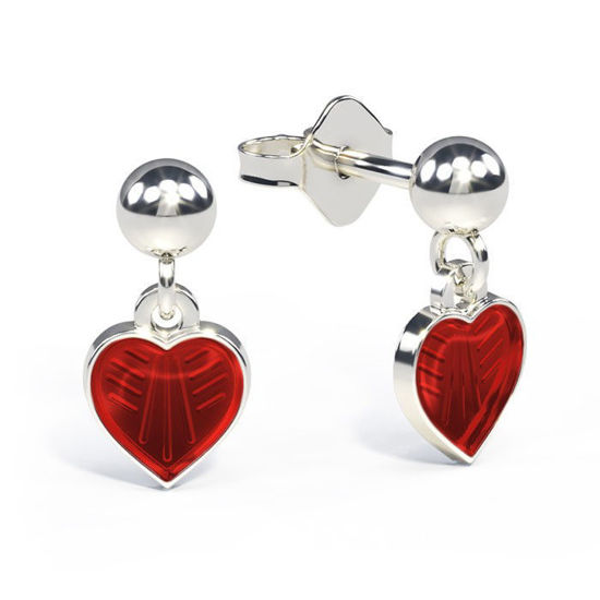 Øreheng i sølv - Små røde hjerter - 22000611