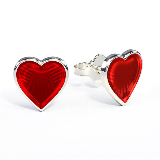 Ørestikk i sølv - Røde hjerter - 22611